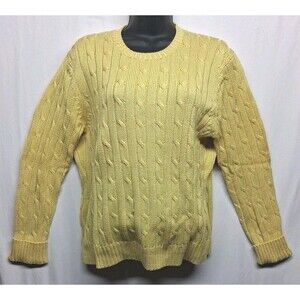 Vintage 90s Brooks Brothers Sweater Womens L Yellow Cable Knit Spring Cotton